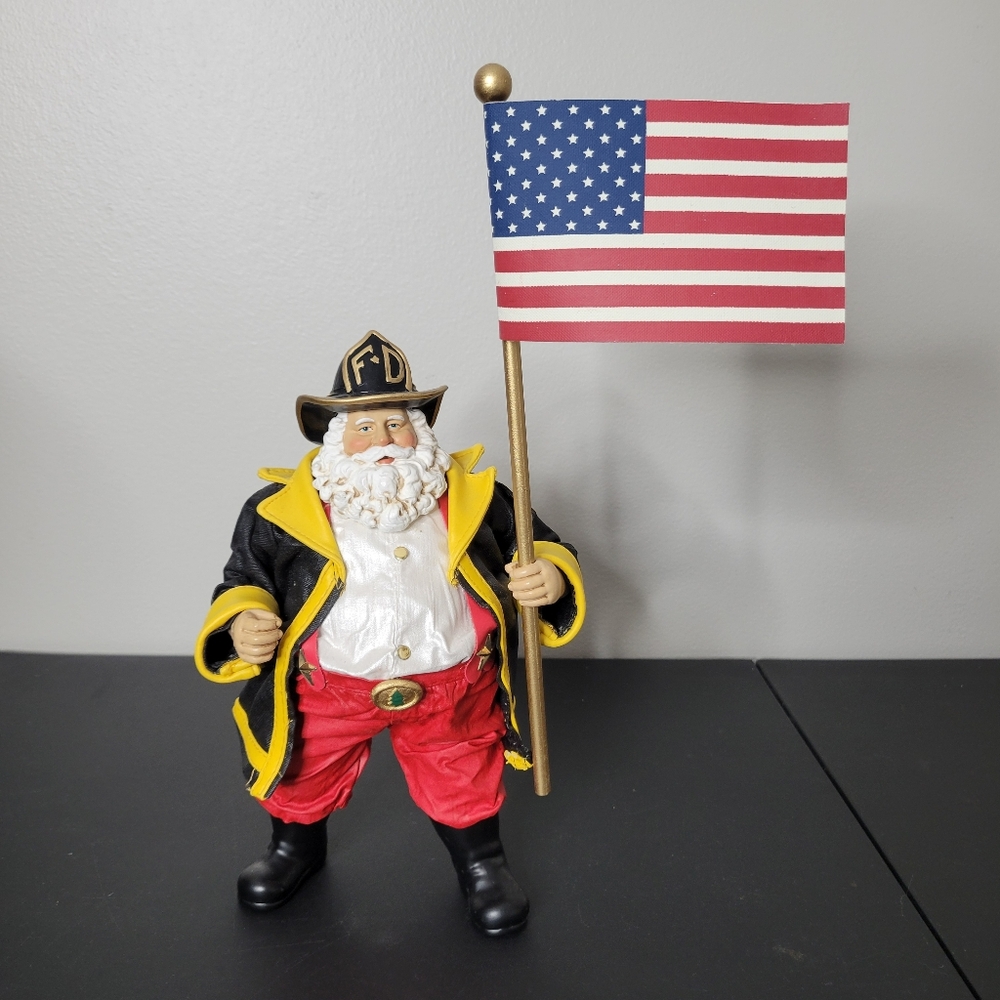 Kurt Adler Fire Department Santa Holding USA Flag